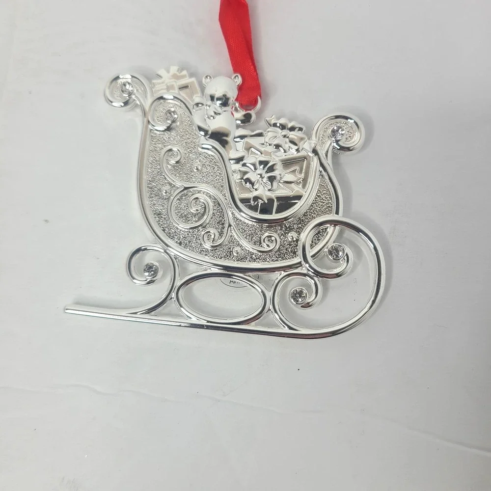 Lenox Sparkle and Scroll Silverplate Clear Crystal Sleigh Christmas Ornament